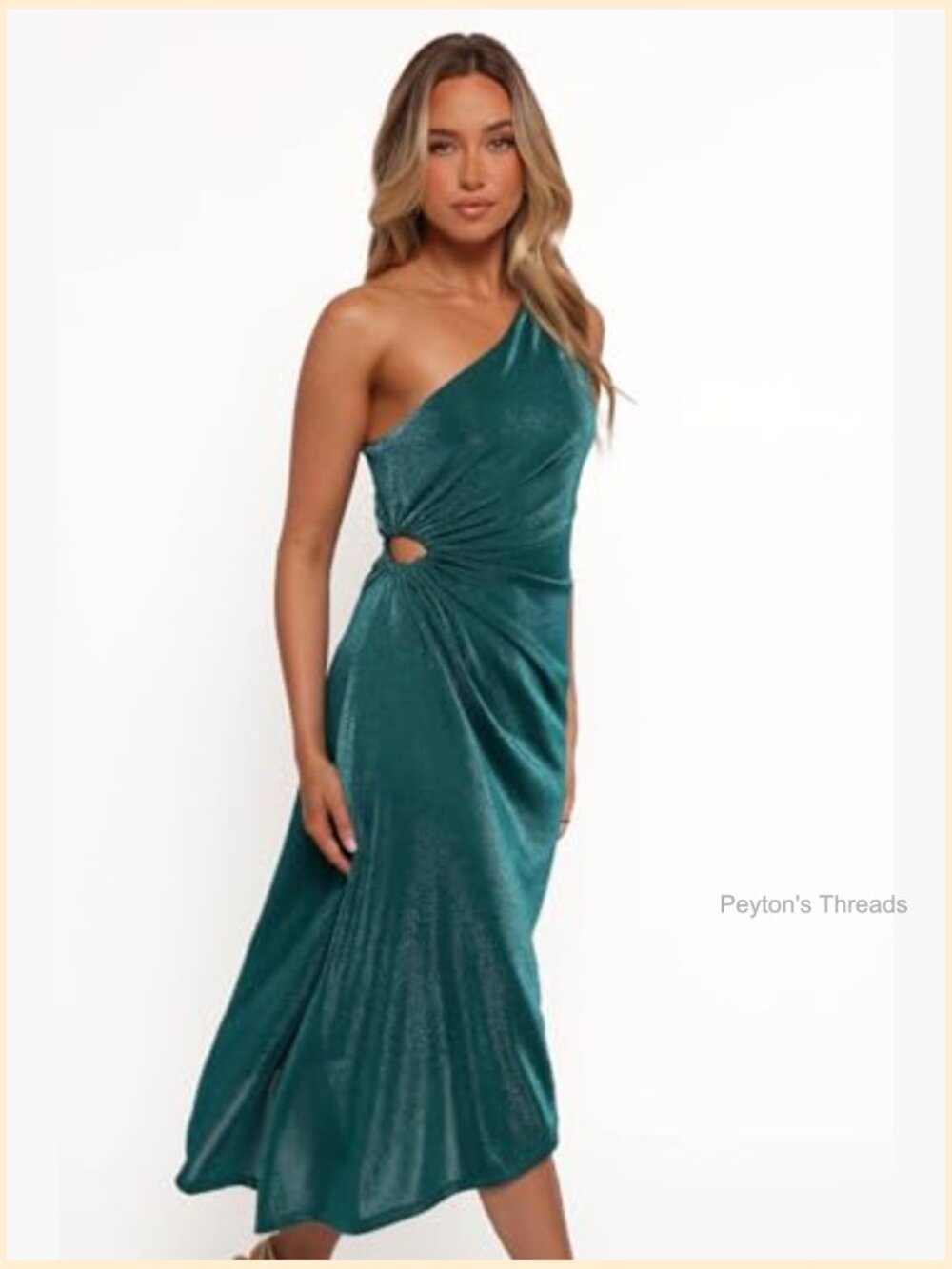 One Shoulder A-Line Midi Dress High Stretch Lightweight Nylon Blend - Picture 4 of 4